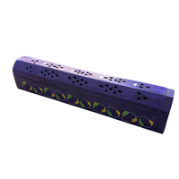 Incense Holder Wooden HEXAGONAL Lid Box 12 inch PURPLE