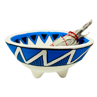 Smudge Bowl Clay HAND PAINTED with feet BLUE WHITE