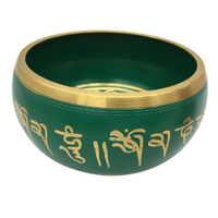 Tibetan Singing Bowl 10cm Hand Painted GREEN with Wooden Striker