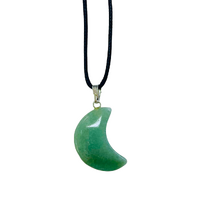 Crystal Pendant Necklace GREEN AVENTURINE Crescent Moon