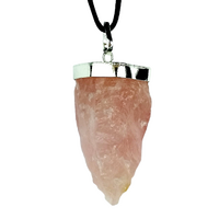 Crystal Cap Pendant Necklace RAW ROSE QUARTZ