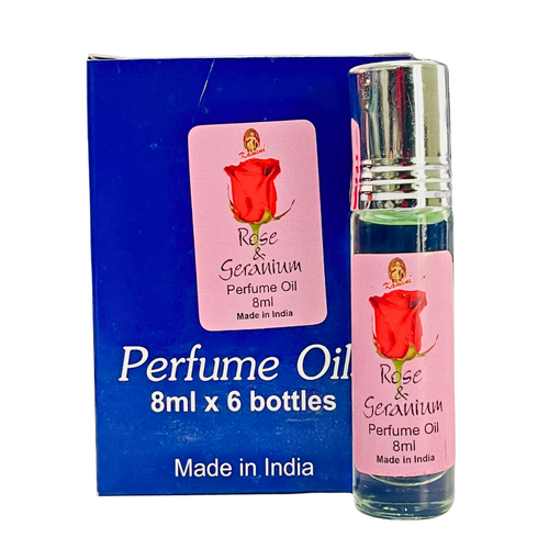 Kamini Perfume Oil ROSE & GERANIUM 8ml BOX of 6