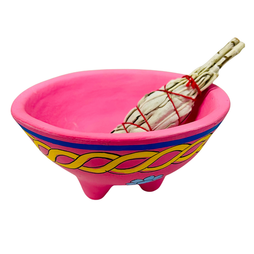 Smudge Bowl Clay HAND PAINTED with feet PINK