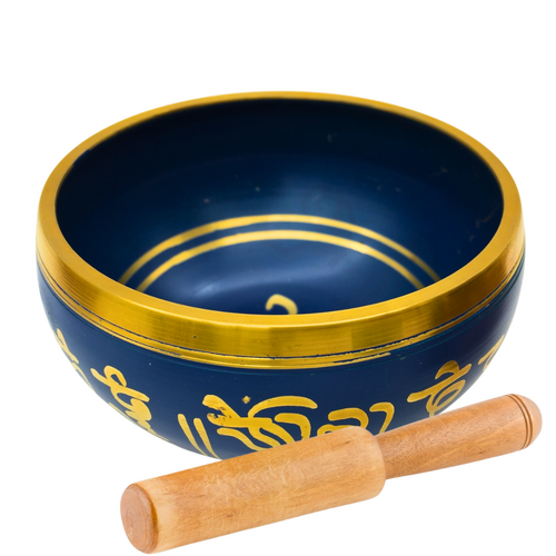 Tibetan Singing Bowl 14cm Hand Painted DARK BLUE with Wooden Striker