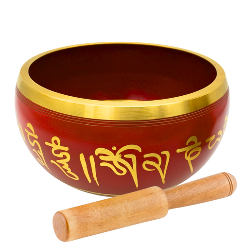 Tibetan Singing Bowl 14cm Hand Painted RED with Small Striker