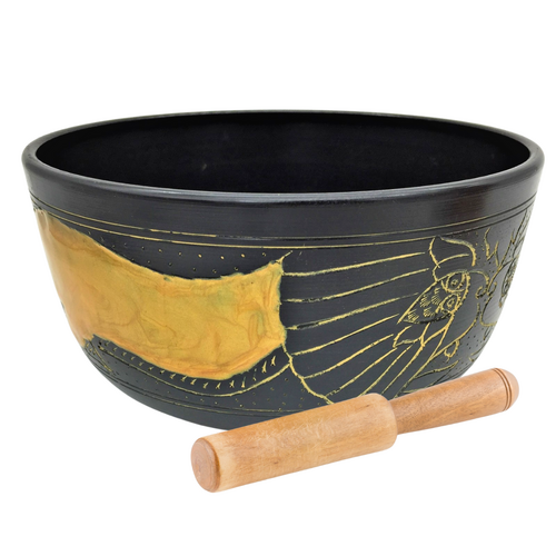 Aluminium Singing Bowl YELLOW MOTIF 16cm with Large Striker