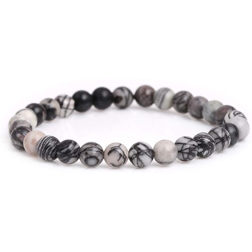 Crystal Bead Bracelet BLACK WEB JASPER 10mm Medium