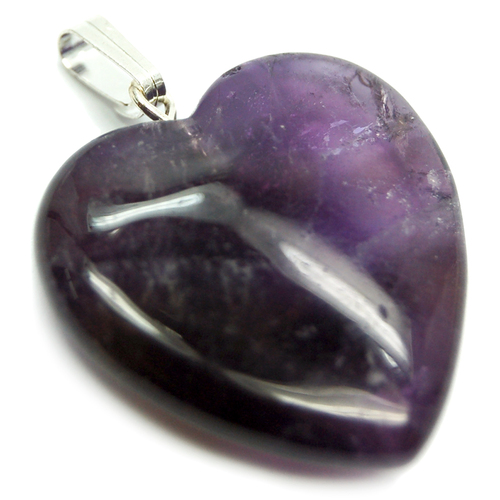 Carved Crystal Pendant Heart AMETHYST 25mm