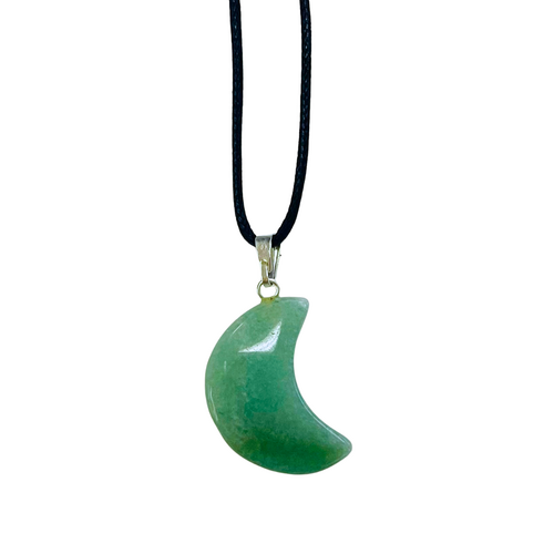 Crystal Pendant Necklace GREEN AVENTURINE Crescent Moon