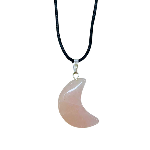 Crystal Pendant Necklace ROSE QUARTZ Crescent Moon