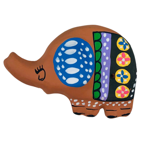 Incense Holder Clay Hand Painted Flat Elephant BROWN